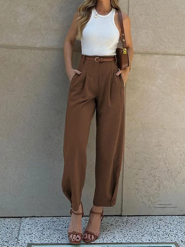 Women's Pants with High Waist and Pockets