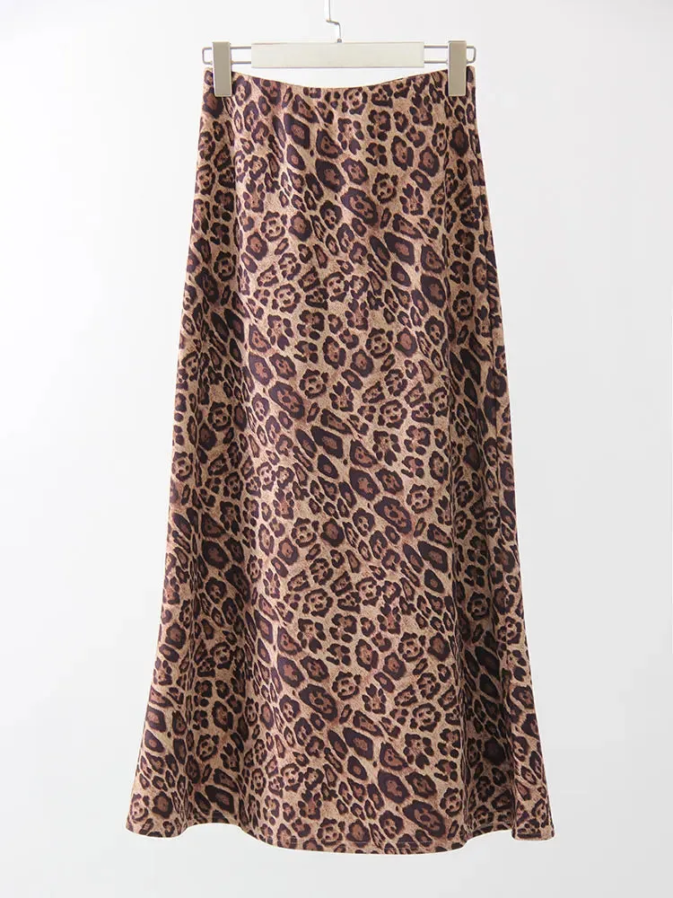 Women's Suede Leopard Print Fashion Designer Skirts (Long)