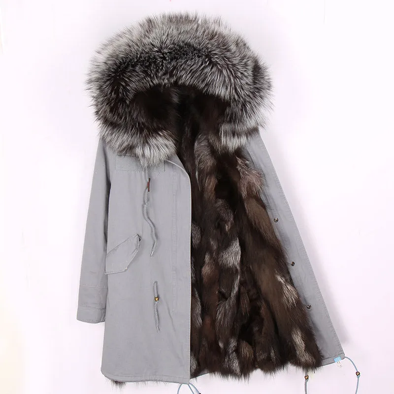 Women's Winter Casual Hooded Warm Long Parka With Fox Fur