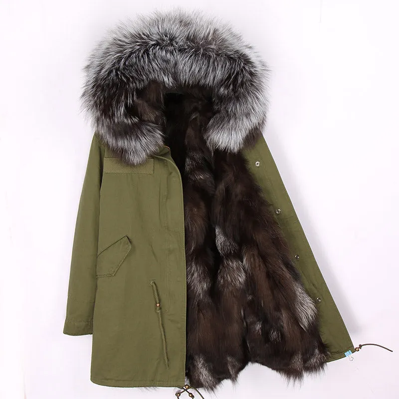 Women's Winter Casual Hooded Warm Long Parka With Fox Fur