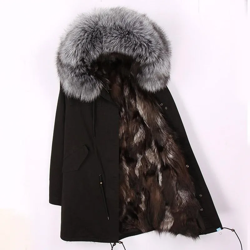 Women's Winter Casual Hooded Warm Long Parka With Fox Fur
