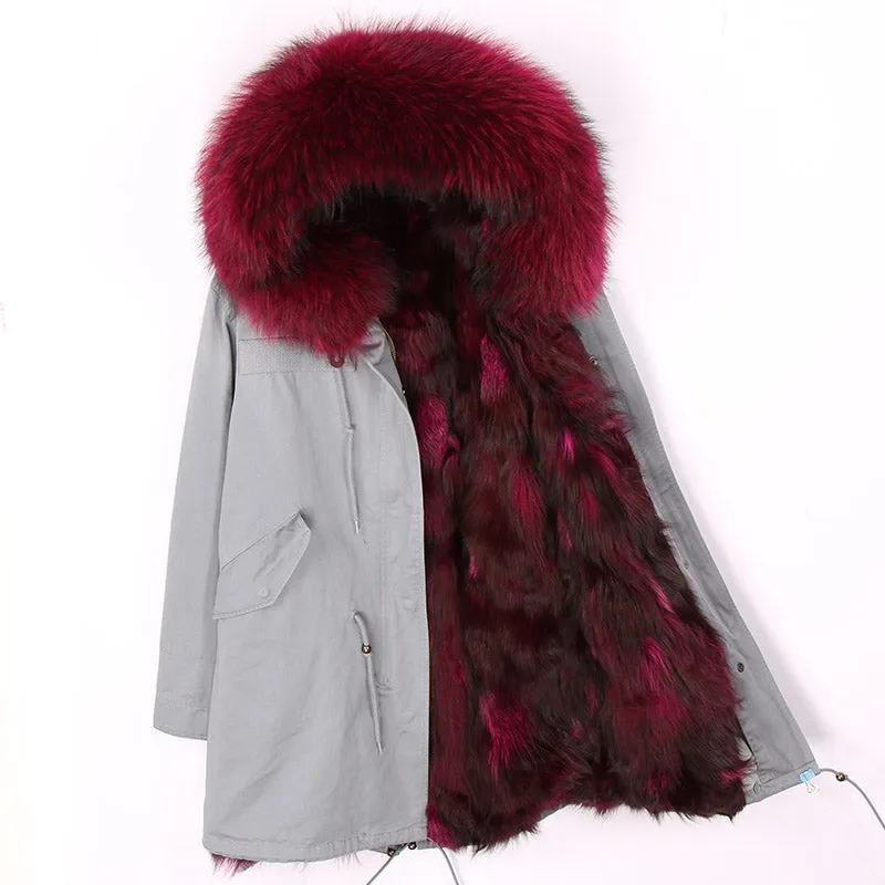 Women's Winter Casual Hooded Warm Long Parka With Fox Fur