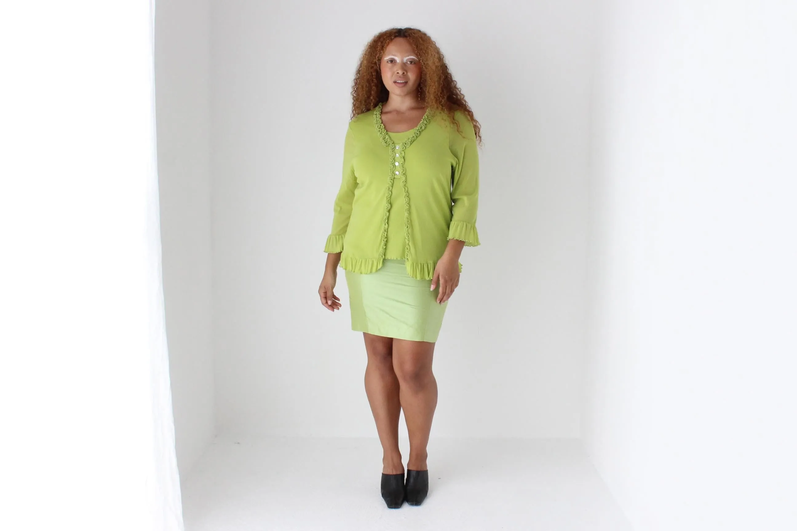 Y2K Lime Green Layered Mesh Long Sleeve Top