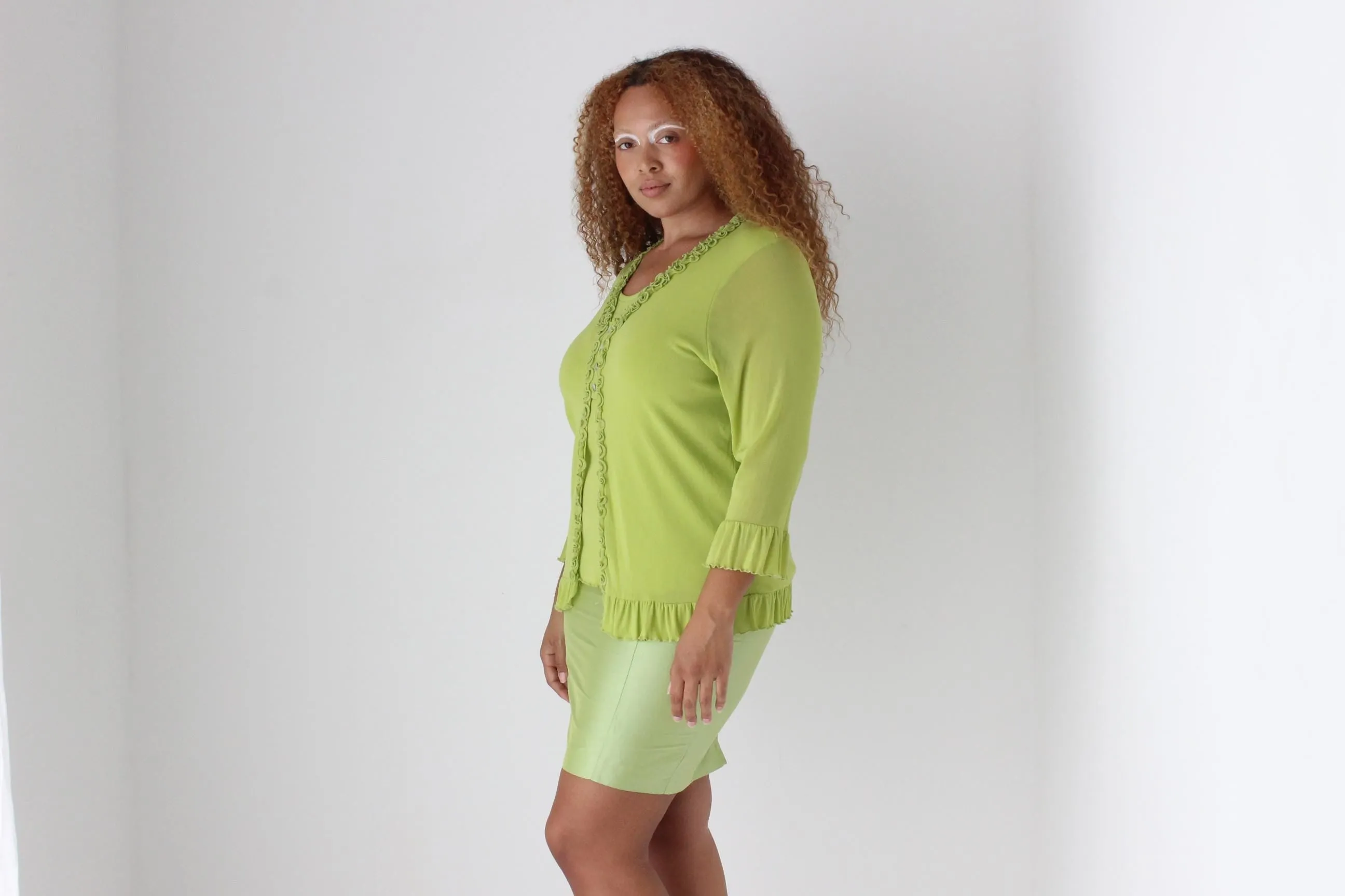 Y2K Lime Green Layered Mesh Long Sleeve Top
