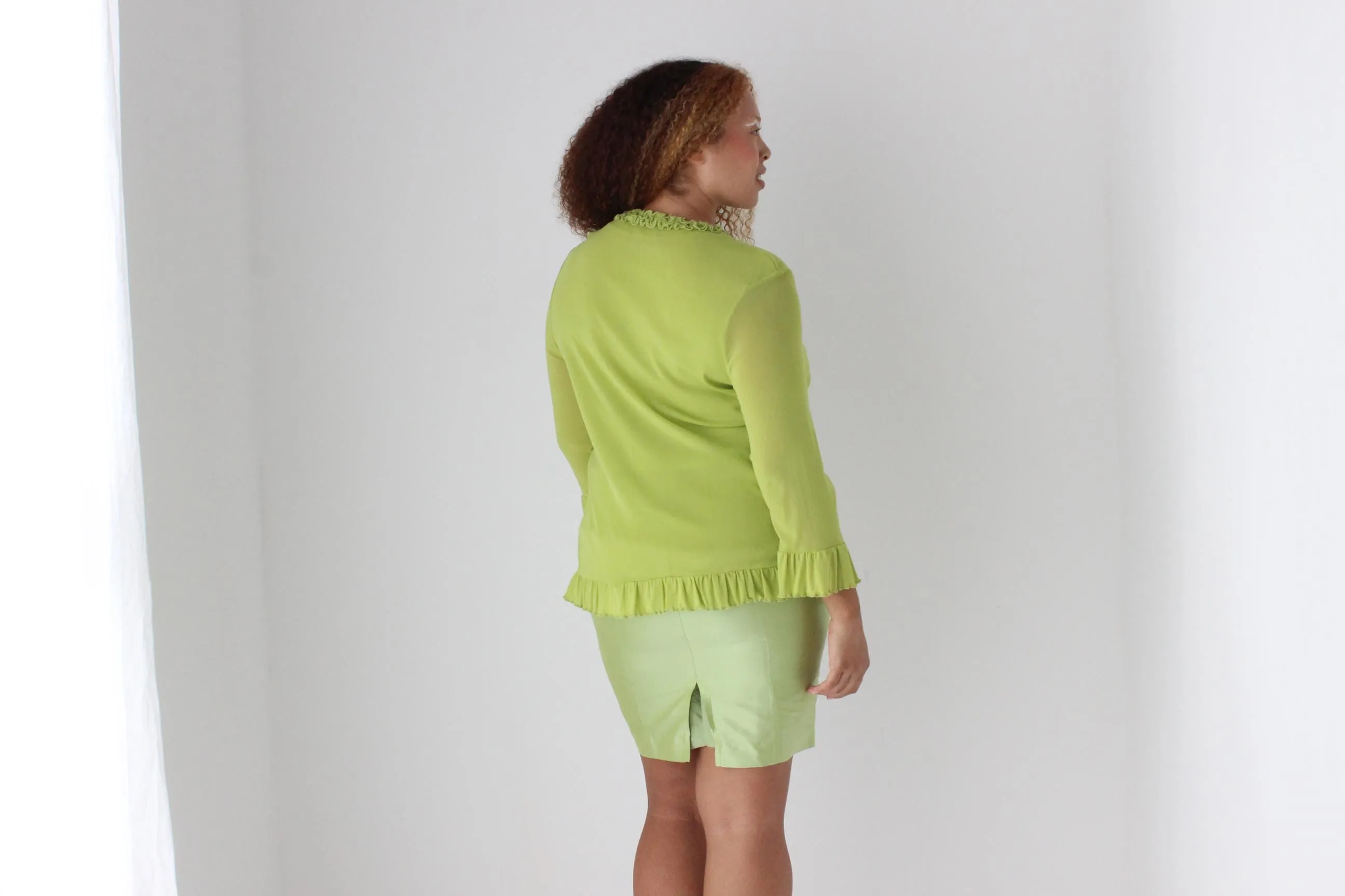 Y2K Lime Green Layered Mesh Long Sleeve Top