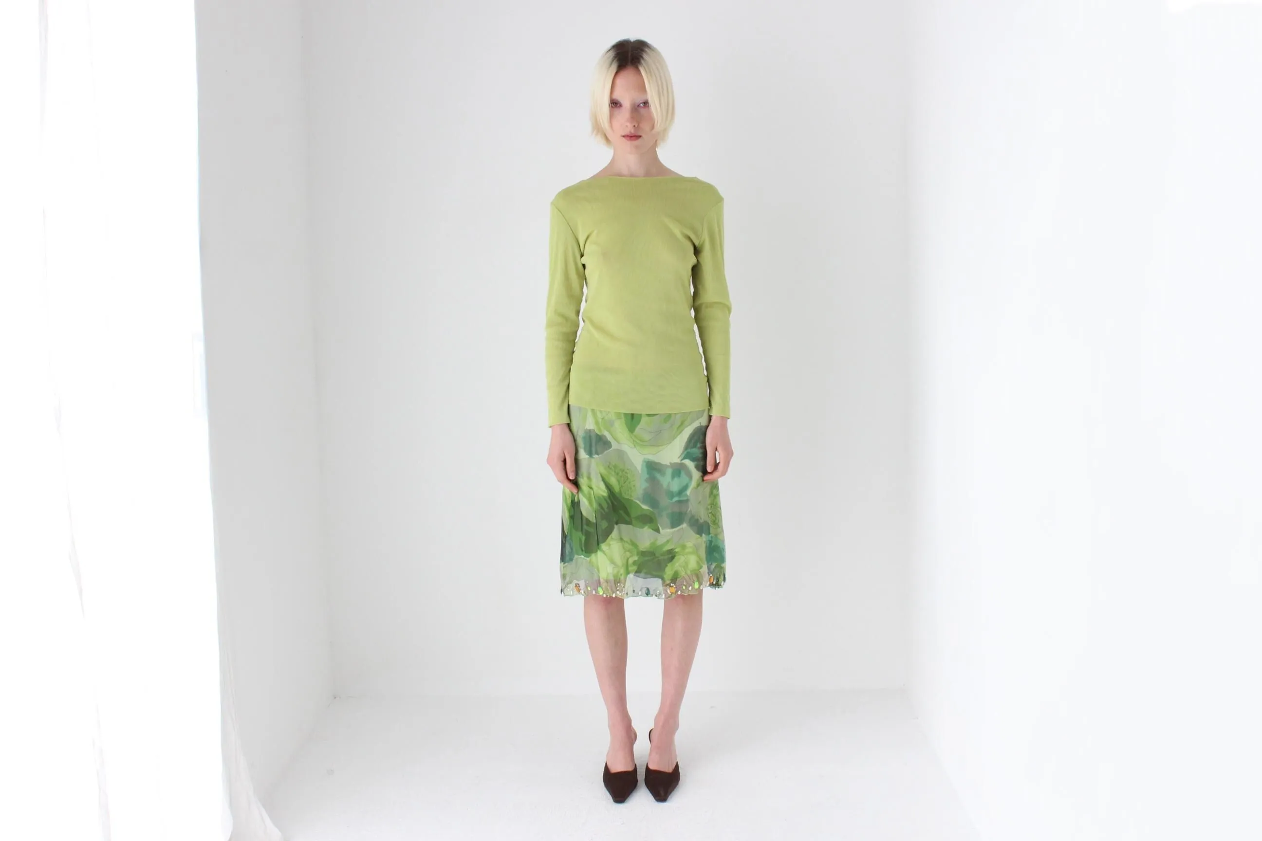 Y2K Lime Green Mesh Long Sleeve Top