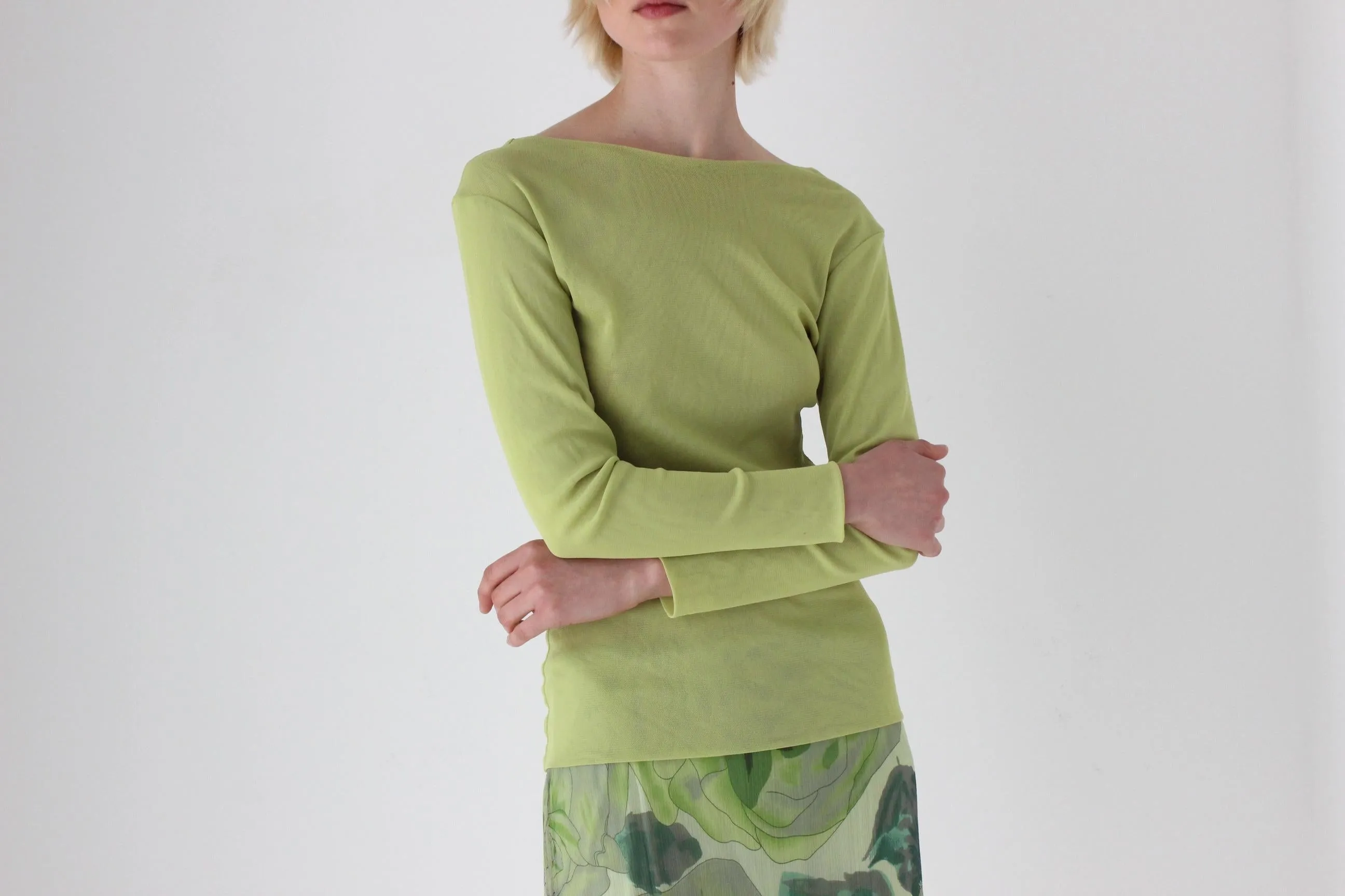 Y2K Lime Green Mesh Long Sleeve Top