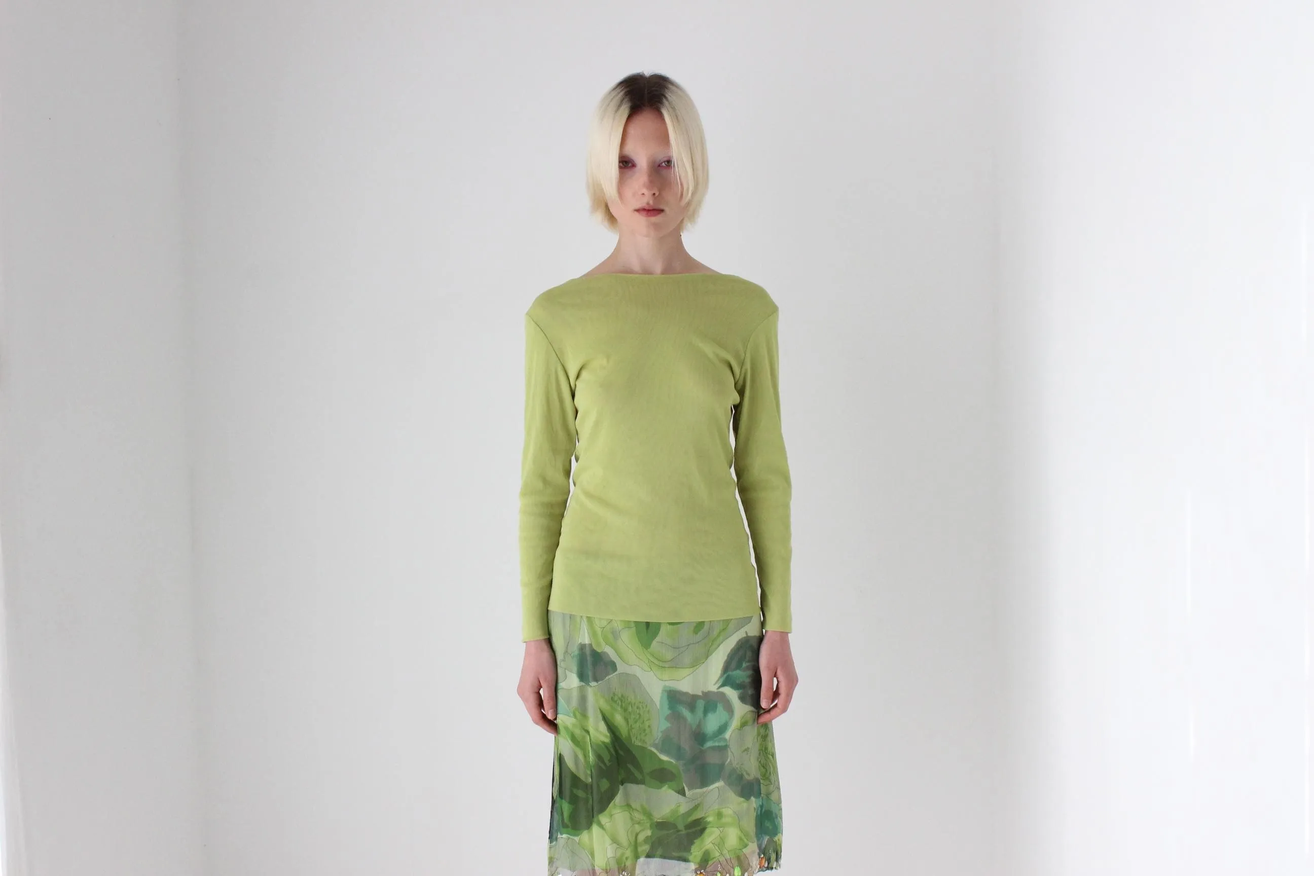 Y2K Lime Green Mesh Long Sleeve Top