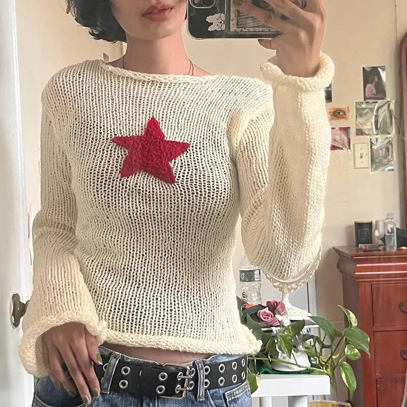 Y2K Star Stitching Sweater