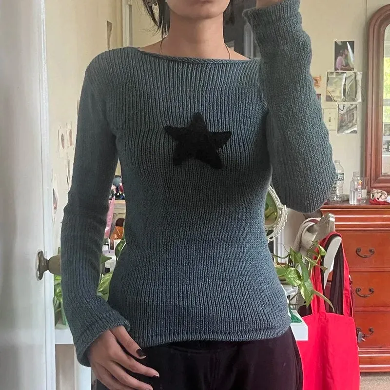 Y2K Star Stitching Sweater