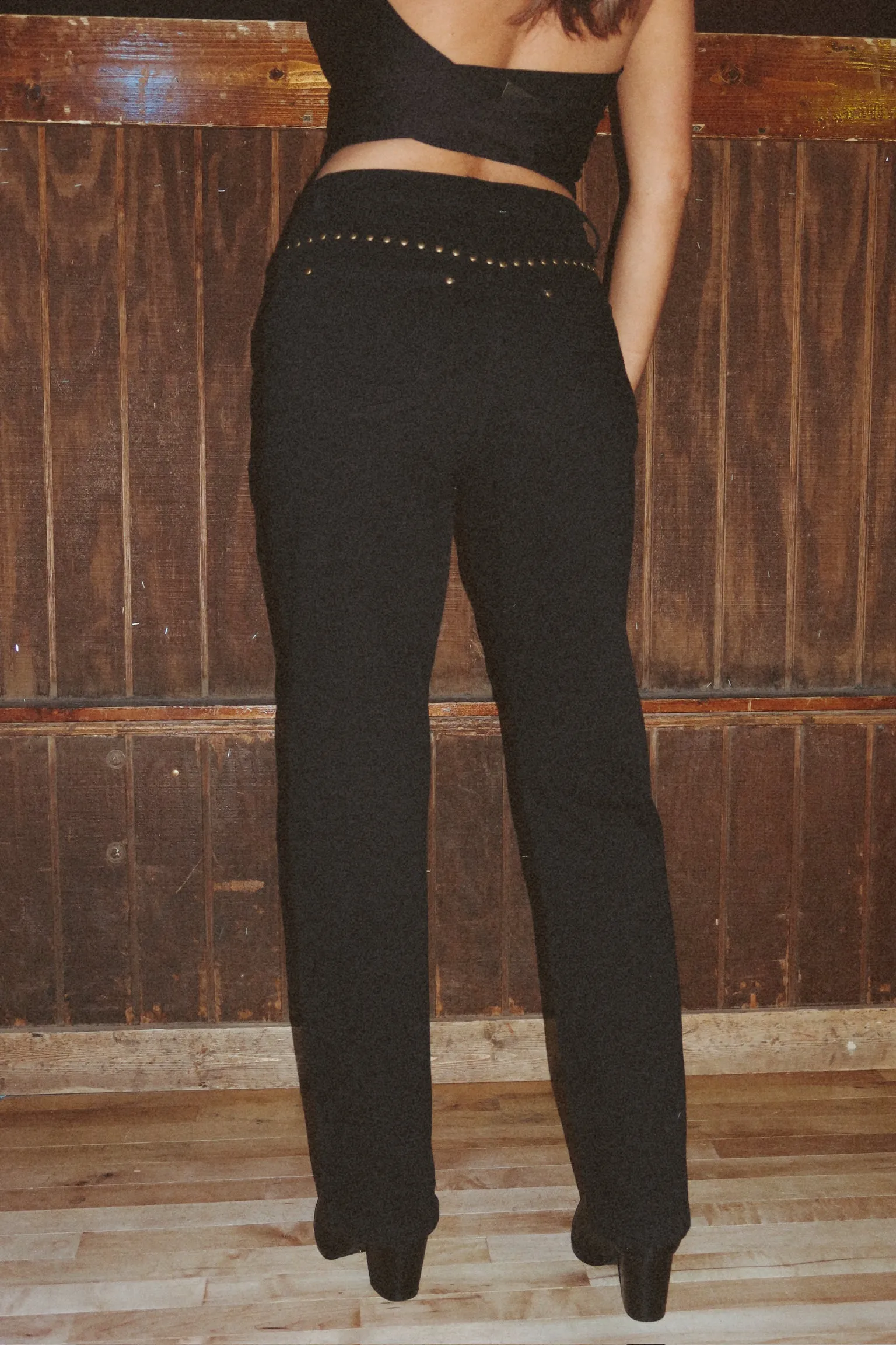 Zia Studded High Rise Straight Jeans